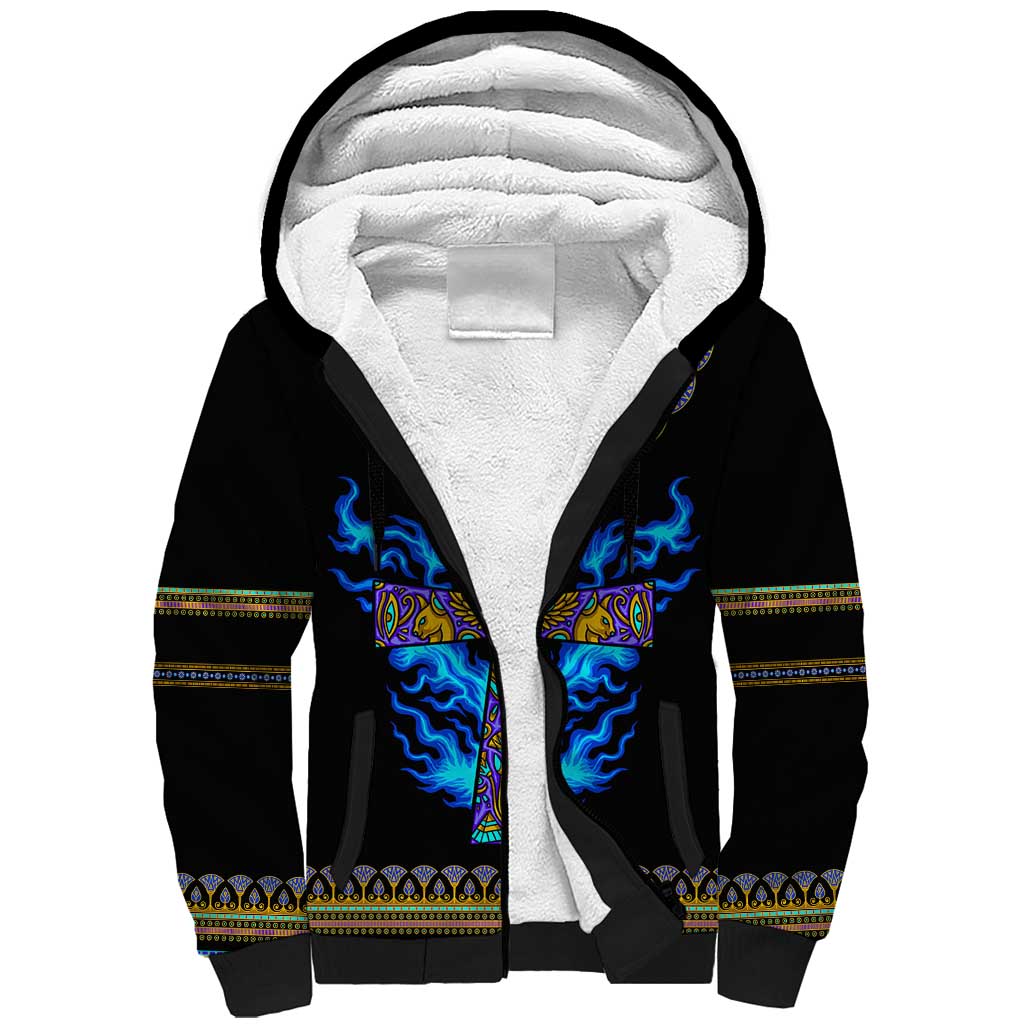 Egyptian Ankh Golden Blue Fire Sherpa Hoodie