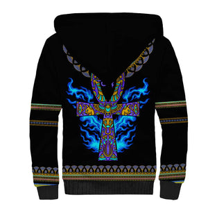 Egyptian Ankh Golden Blue Fire Sherpa Hoodie