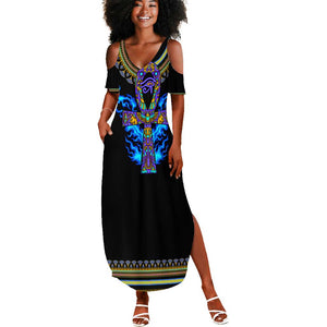 Egyptian Ankh Golden Blue Fire Summer Maxi Dress