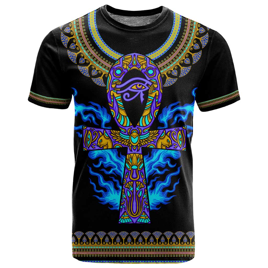 Egyptian Ankh Golden Blue Fire T shirt