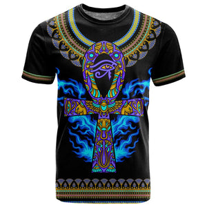 Egyptian Ankh Golden Blue Fire T shirt