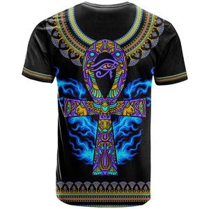 Egyptian Ankh Golden Blue Fire T shirt