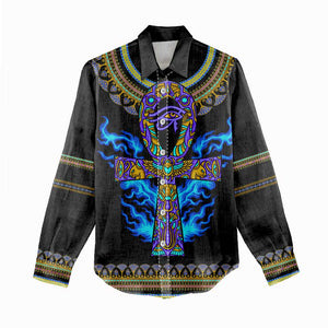 Egyptian Ankh Golden Blue Fire Women Casual Shirt