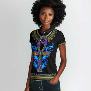 Egyptian Ankh Golden Blue Fire Women Polo Shirt