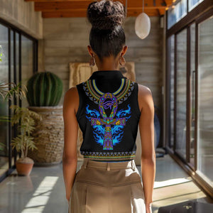 Egyptian Ankh Golden Blue Fire Women Sleeveless Polo Shirt