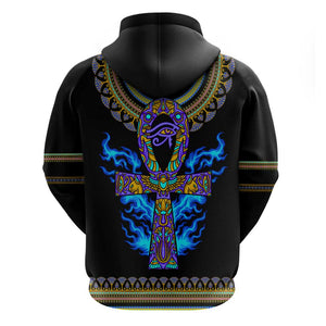 Egyptian Ankh Golden Blue Fire Zip Hoodie