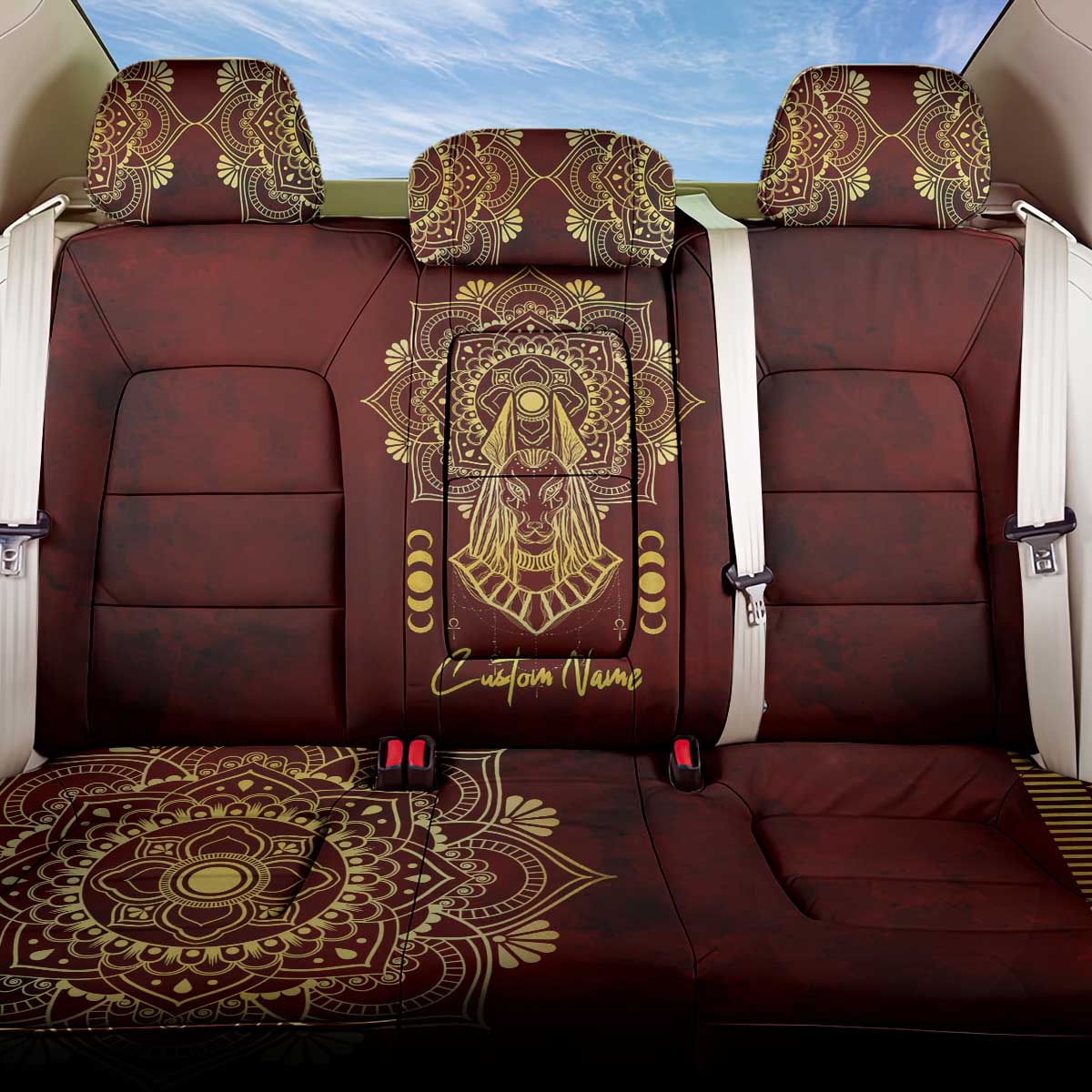 Personalized Anubis Back Car Seat Cover Ancient Egyptian Pattern In Red