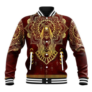 Personalized Anubis Baseball Jacket Ancient Egyptian Pattern In Red DT02