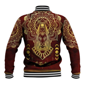 Personalized Anubis Baseball Jacket Ancient Egyptian Pattern In Red DT02