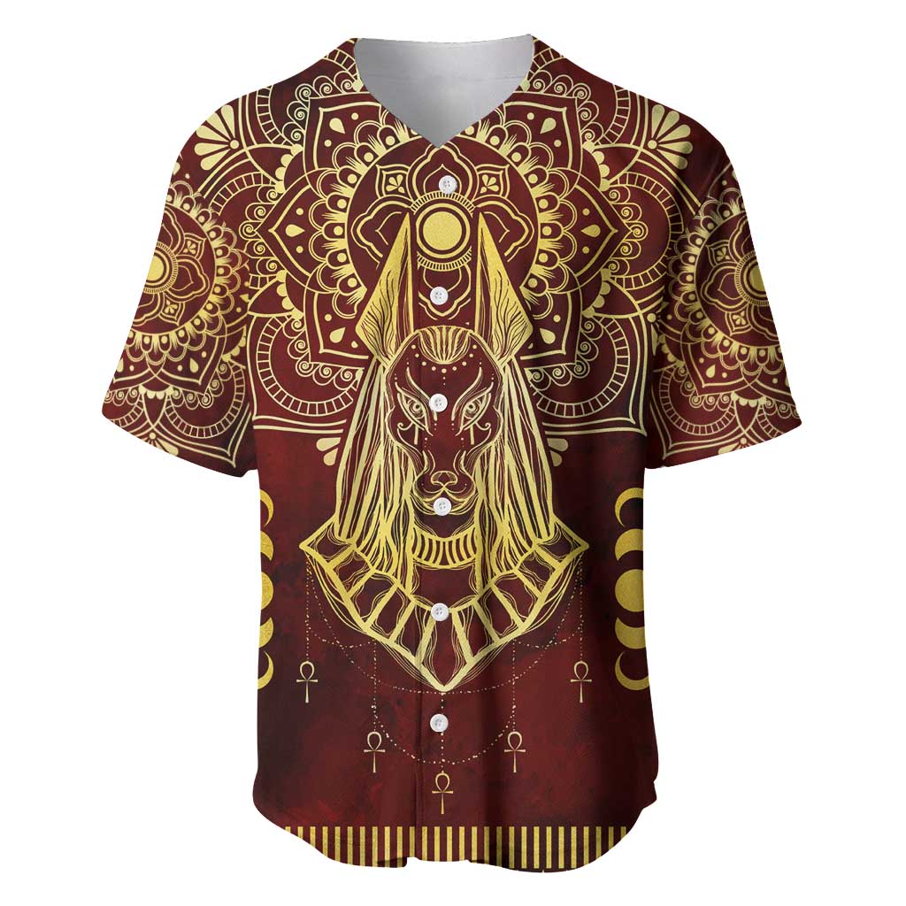 Personalized Anubis Baseball Jersey Ancient Egyptian Pattern In Red