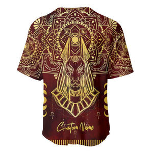 Personalized Anubis Baseball Jersey Ancient Egyptian Pattern In Red