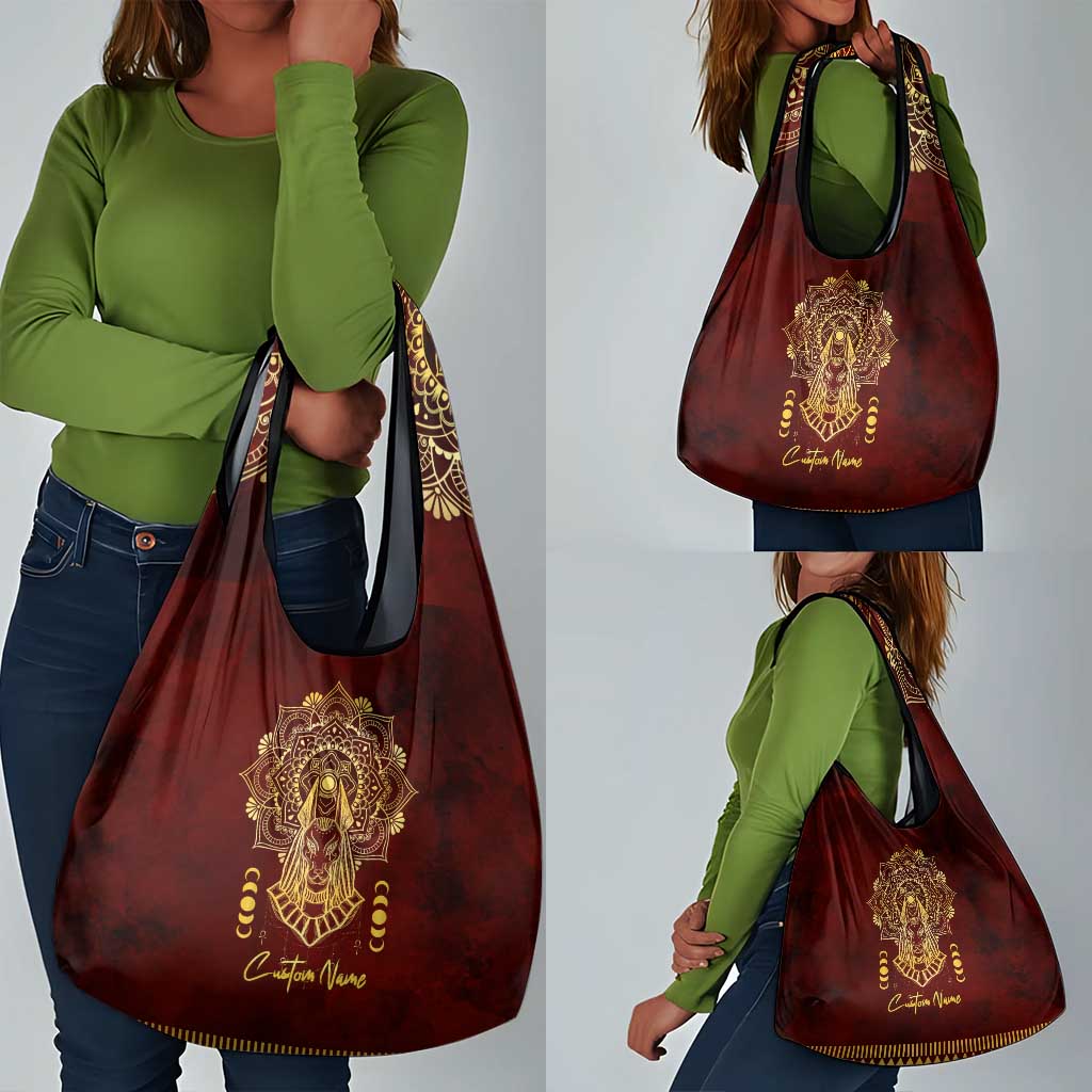 Personalized Anubis Grocery Bag Ancient Egyptian Pattern In Red