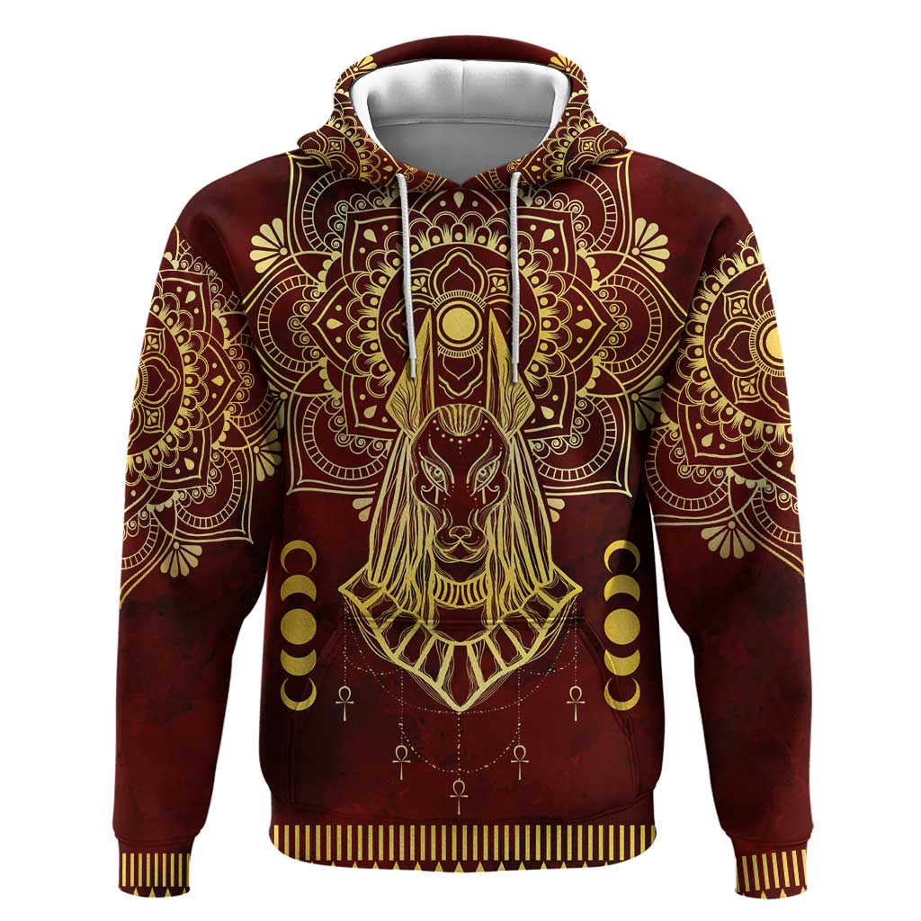 Personalized Anubis Hoodie Ancient Egyptian Pattern In Red