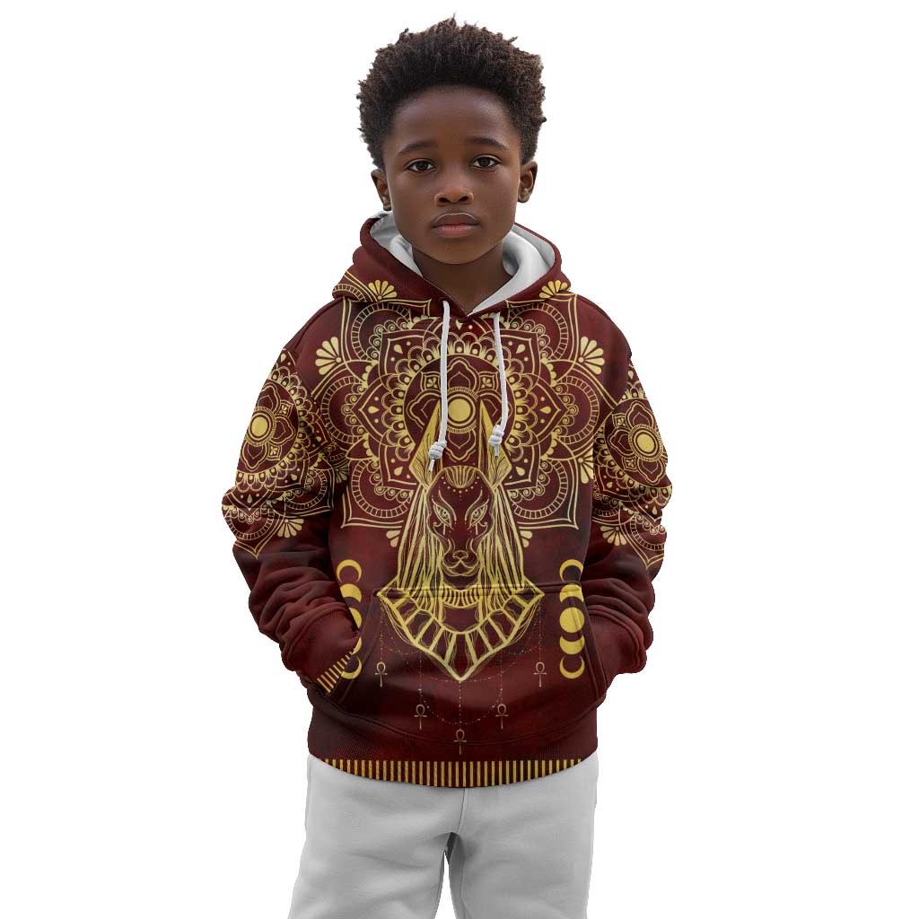 Personalized Anubis Kid Hoodie Ancient Egyptian Pattern In Red