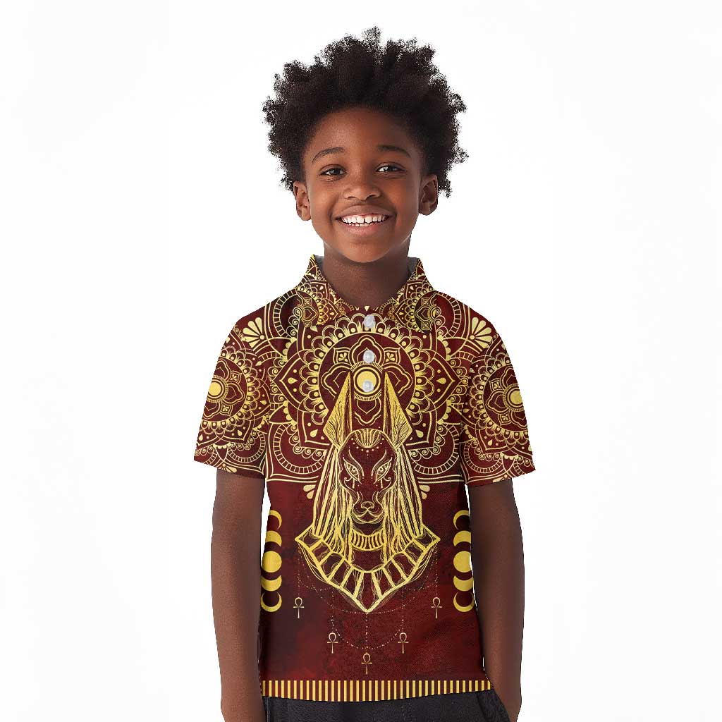 Personalized Anubis Kid Polo Shirt Ancient Egyptian Pattern In Red