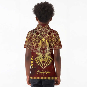 Personalized Anubis Kid Polo Shirt Ancient Egyptian Pattern In Red