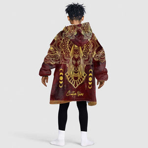 Personalized Anubis KId Wearable Blanket Hoodie Ancient Egyptian Pattern In Red