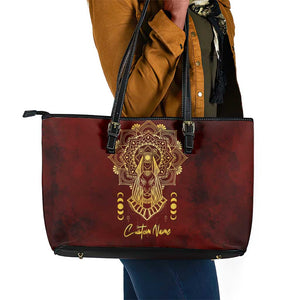 Personalized Anubis Leather Tote Bag Ancient Egyptian Pattern In Red