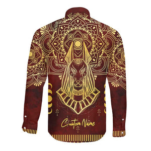 Personalized Anubis Long Sleeve Button Shirt Ancient Egyptian Pattern In Red