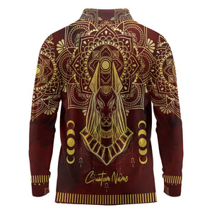 Personalized Anubis Long Sleeve Polo Shirt Ancient Egyptian Pattern In Red