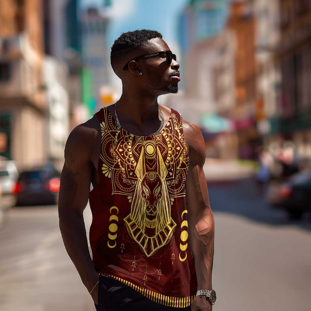 Personalized Anubis Men Tank Top Ancient Egyptian Pattern In Red