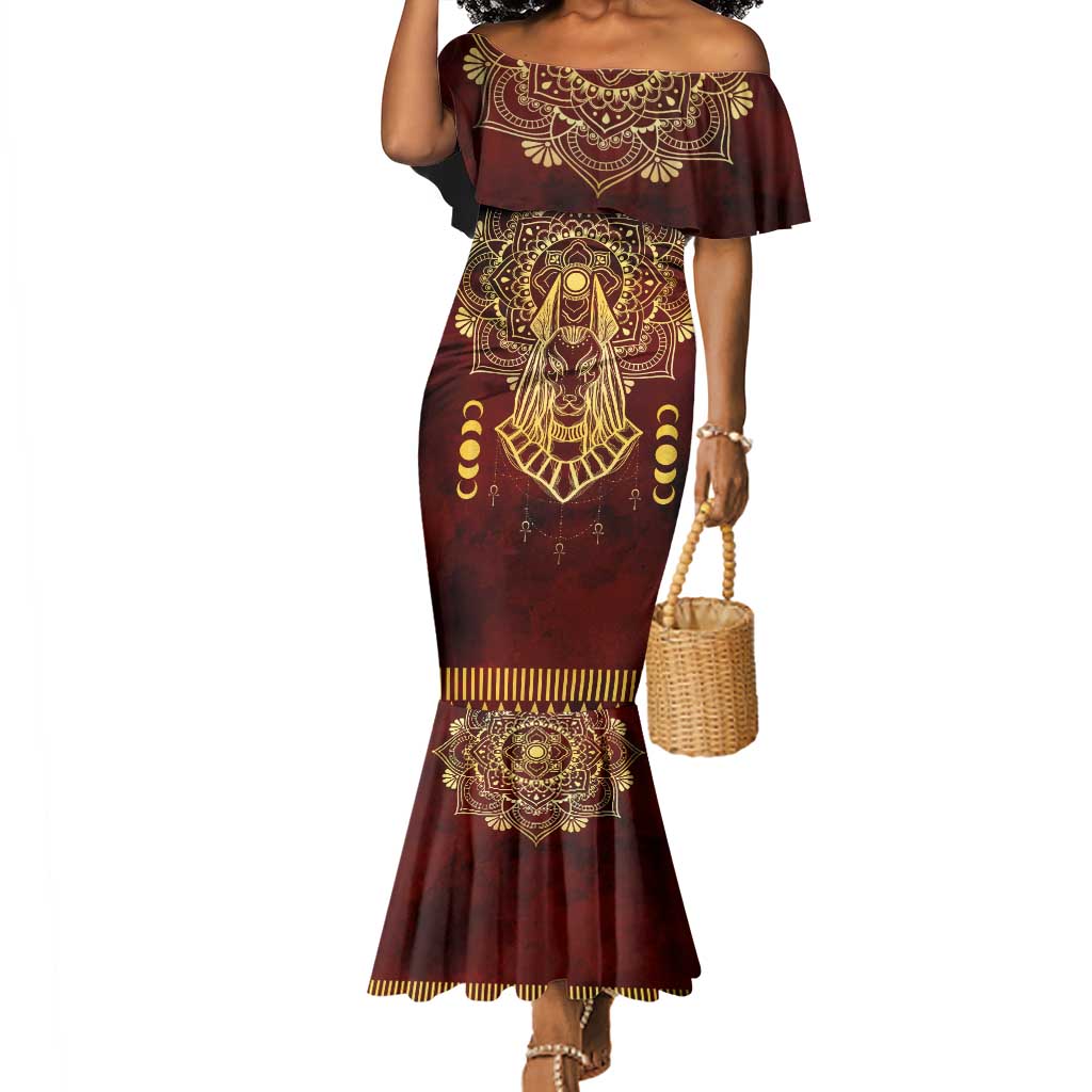 Personalized Anubis Mermaid Dress Ancient Egyptian Pattern In Red