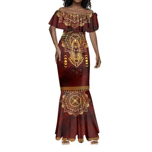 Personalized Anubis Mermaid Dress Ancient Egyptian Pattern In Red