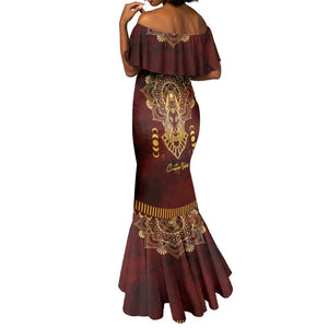 Personalized Anubis Mermaid Dress Ancient Egyptian Pattern In Red