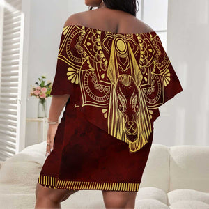 Personalized Anubis Off Shoulder Short Dress Ancient Egyptian Pattern In Red