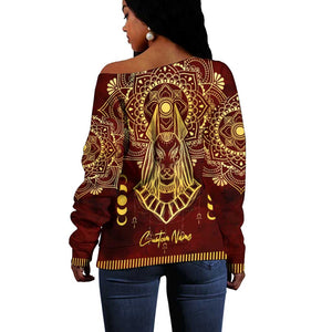 Personalized Anubis Off Shoulder Sweater Ancient Egyptian Pattern In Red