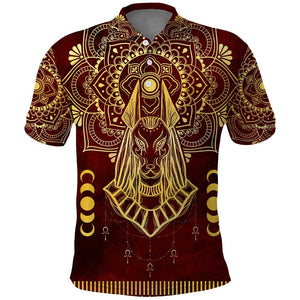 Personalized Anubis Polo Shirt Ancient Egyptian Pattern In Red