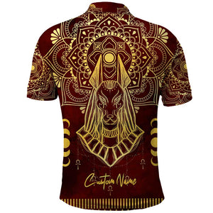 Personalized Anubis Polo Shirt Ancient Egyptian Pattern In Red