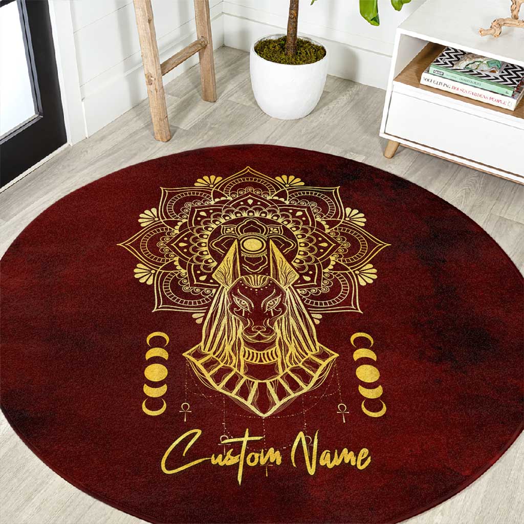 Personalized Anubis Round Carpet Ancient Egyptian Pattern In Red