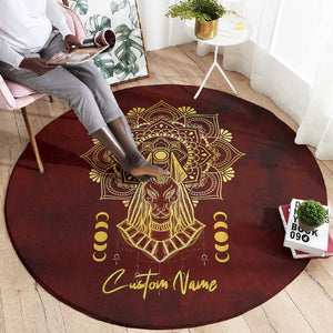 Personalized Anubis Round Carpet Ancient Egyptian Pattern In Red