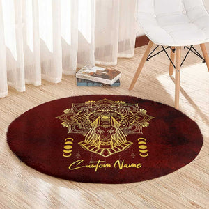 Personalized Anubis Round Carpet Ancient Egyptian Pattern In Red