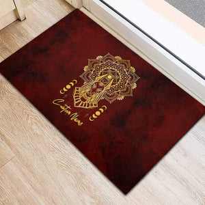 Personalized Anubis Rubber Doormat Ancient Egyptian Pattern In Red