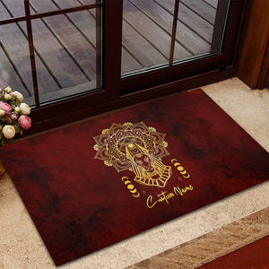 Personalized Anubis Rubber Doormat Ancient Egyptian Pattern In Red