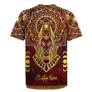 Personalized Anubis Rugby Jersey Ancient Egyptian Pattern In Red