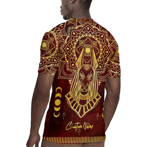 Personalized Anubis Rugby Jersey Ancient Egyptian Pattern In Red