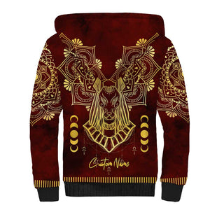 Personalized Anubis Sherpa Hoodie Ancient Egyptian Pattern In Red