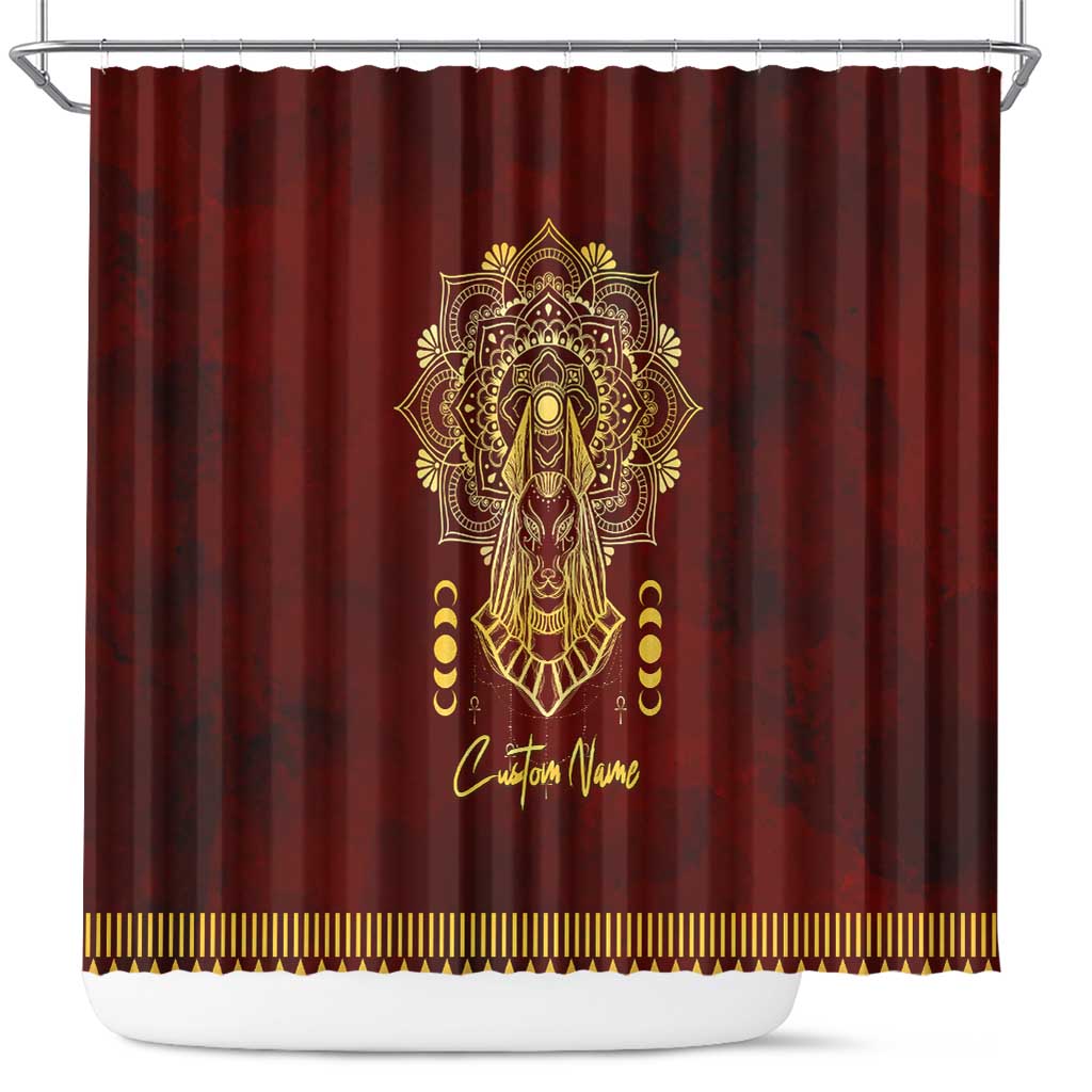 Personalized Anubis Shower Curtain Ancient Egyptian Pattern In Red