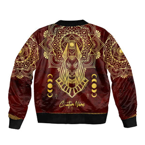 Personalized Anubis Sleeve Zip Bomber Jacket Ancient Egyptian Pattern In Red