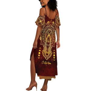 Personalized Anubis Summer Maxi Dress Ancient Egyptian Pattern In Red