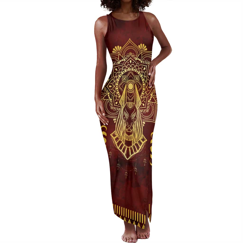 Personalized Anubis Tank Maxi Dress Ancient Egyptian Pattern In Red