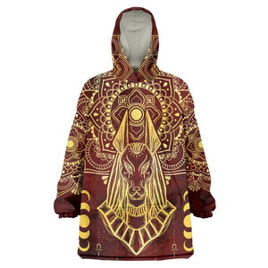 Personalized Anubis Wearable Blanket Hoodie Ancient Egyptian Pattern In Red