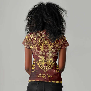 Personalized Anubis Women V-Neck T-Shirt Ancient Egyptian Pattern In Red