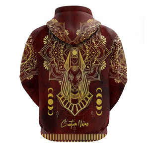 Personalized Anubis Zip Hoodie Ancient Egyptian Pattern In Red