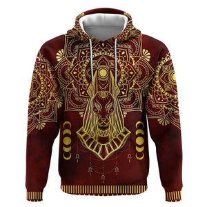 Personalized Anubis Zip Hoodie Ancient Egyptian Pattern In Red