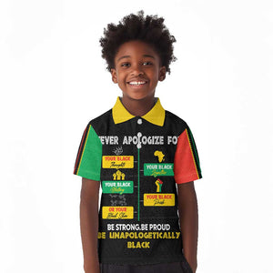 Never Apologize For Your Pride Kid Polo Shirt African Black History
