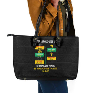 Never Apologize For Your Pride Leather Tote Bag African Black History